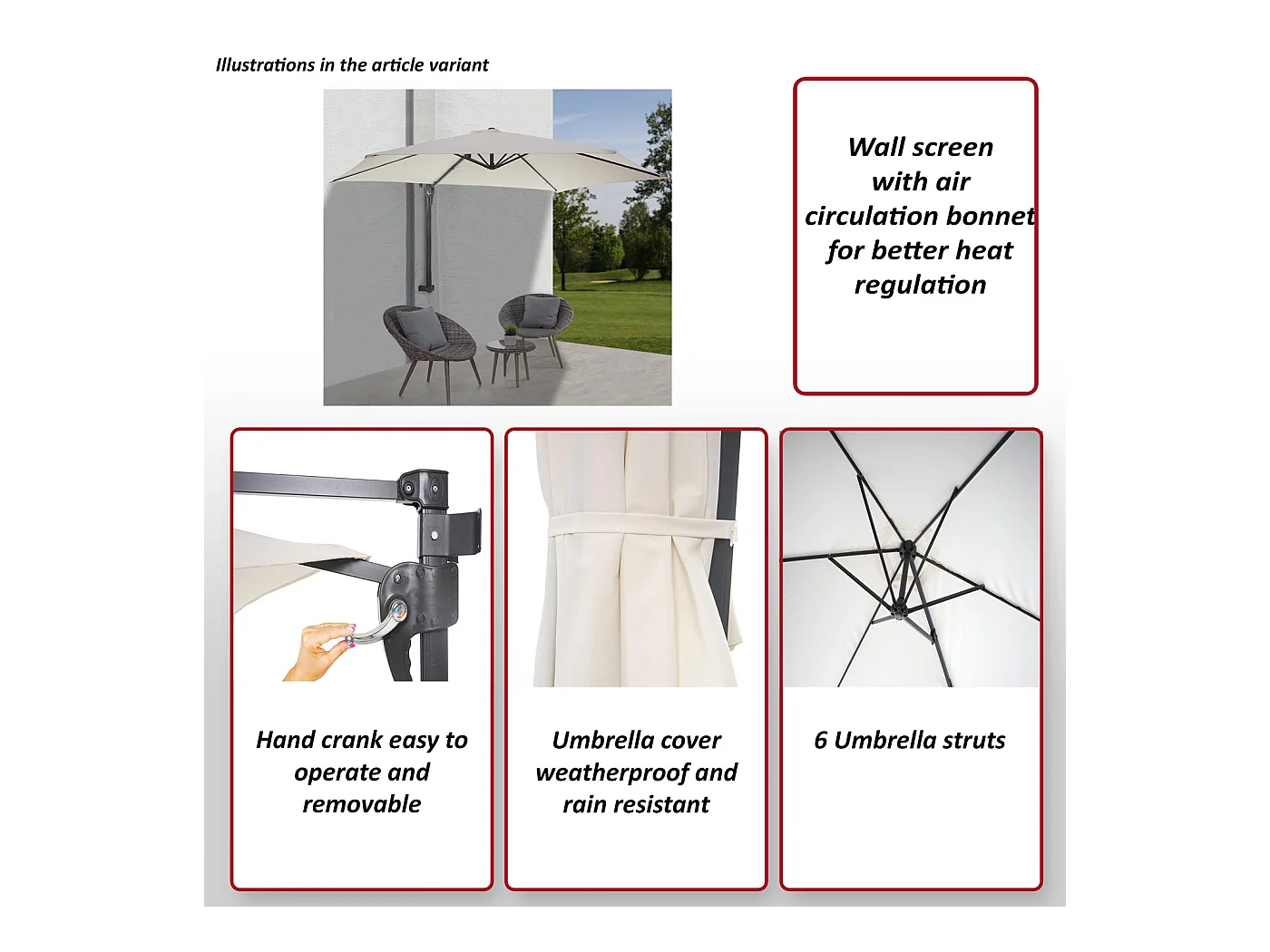 Parasol mural Acerra 3m inclinable,  lavande