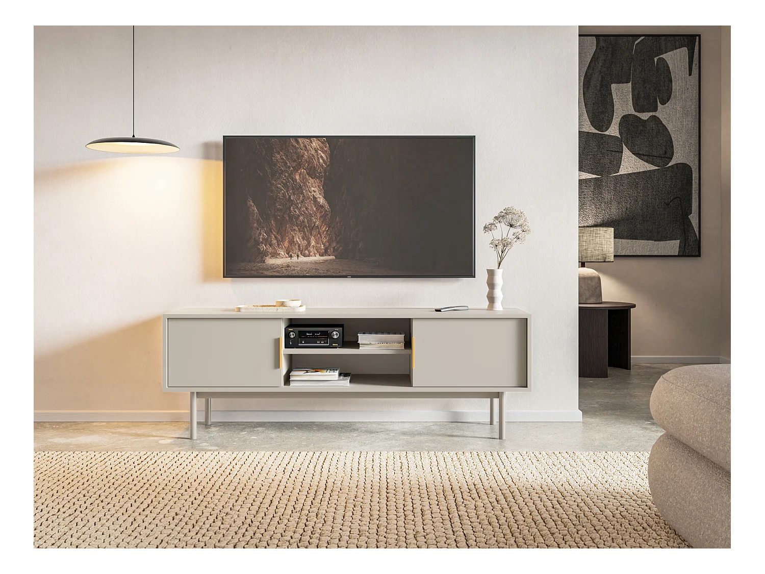 Meuble TV - 154 cm - deux portes avec niches - taupe (gris-beige) - VIVIARO