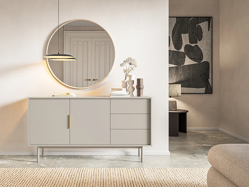 Buffet à deux portes - 154 cm - et trois tiroirs - taupe (gris-beige) - VIVIARO