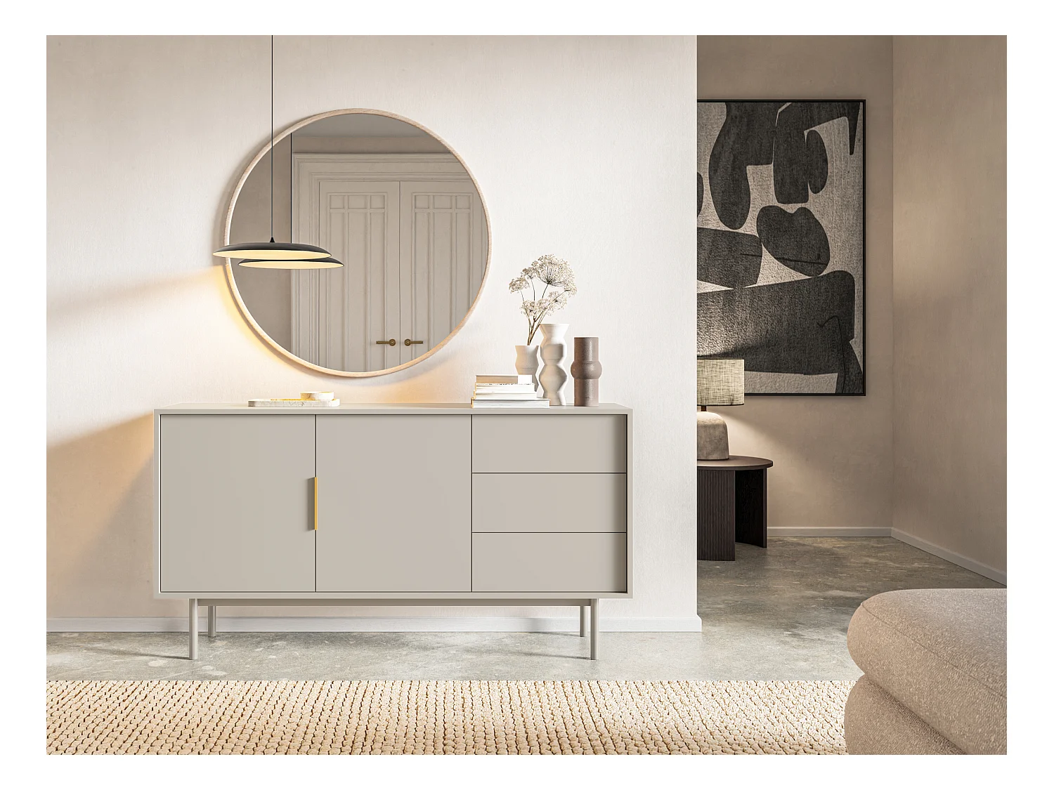 Buffet à deux portes - 154 cm - et trois tiroirs - taupe (gris-beige) - VIVIARO