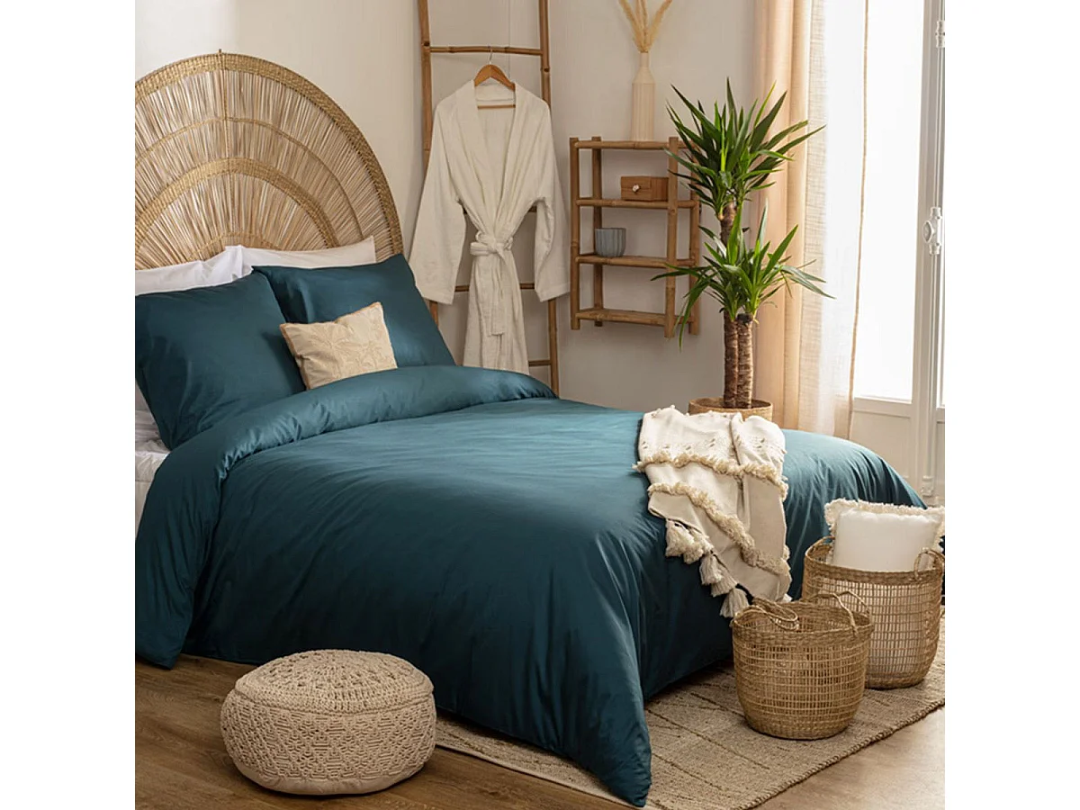 Taie d'oreiller en percale de Coton Bleu Egéen 50 x 70 cm