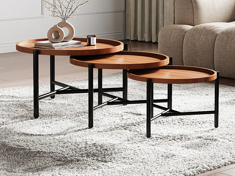 Uitschuifbare salontafeltjes van acaciahout en zwart metaal - Licht naturel - ELORA