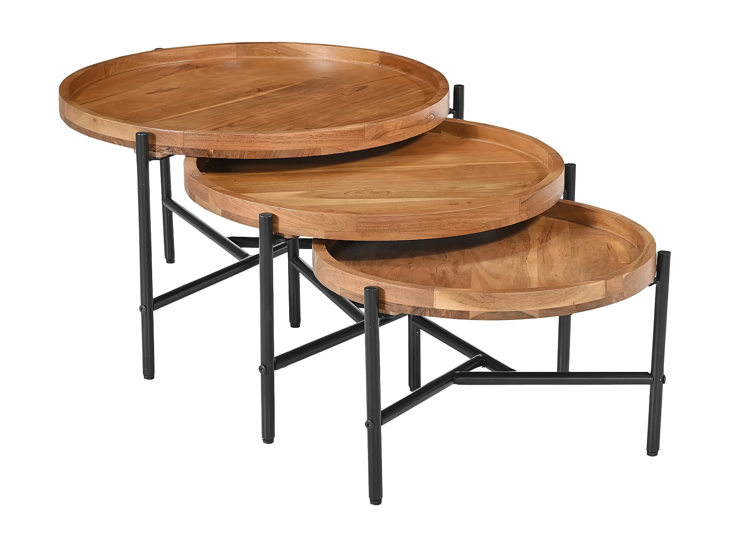 Tavolini a scomparsa in Legno di acacia e Metallo Nero Naturale chiaro - ELORA