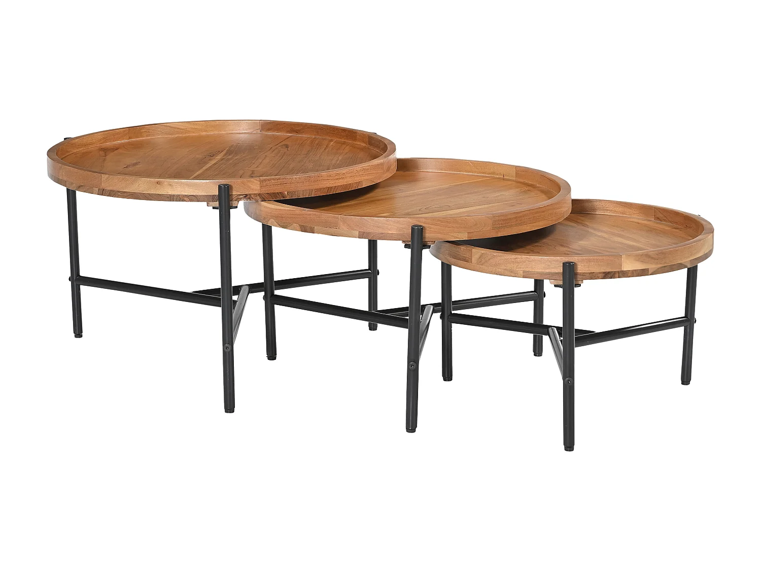 Tavolini a scomparsa in Legno di acacia e Metallo Nero Naturale chiaro - ELORA