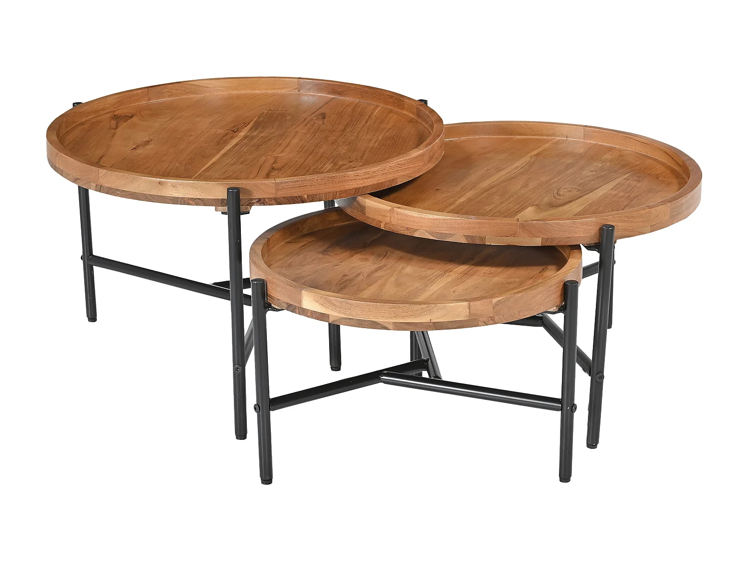 Tavolini a scomparsa in Legno di acacia e Metallo Nero Naturale chiaro - ELORA