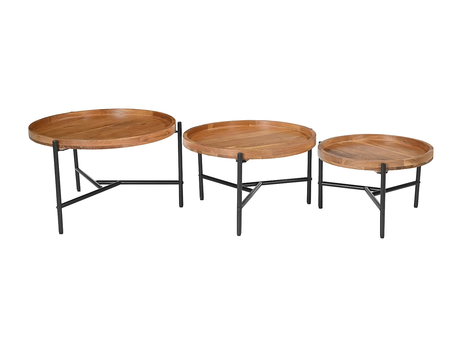 Tavolini a scomparsa in Legno di acacia e Metallo Nero Naturale chiaro - ELORA