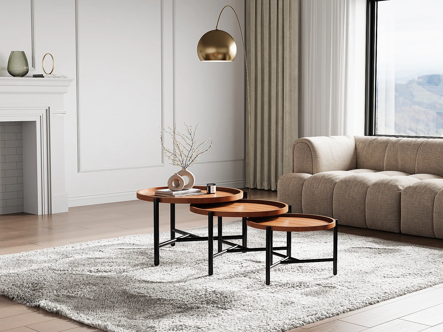 Tavolini a scomparsa in Legno di acacia e Metallo Nero Naturale chiaro - ELORA