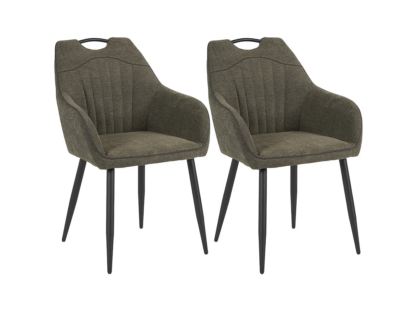FABRICE - Lot de 2 Fauteuils de Table Tissu Maille Polyester et Liseré Vert Foncé