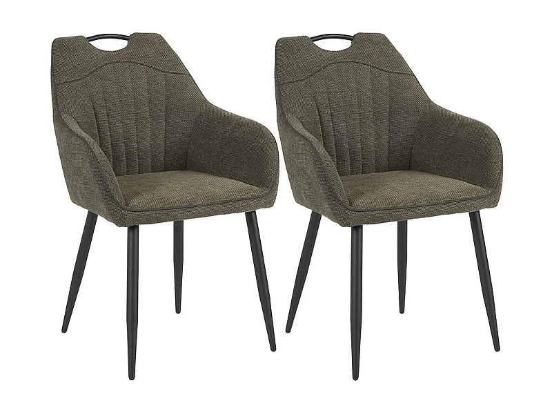 FABRICE - Lot de 2 Fauteuils de Table Tissu Maille Polyester et Liseré Vert Foncé
