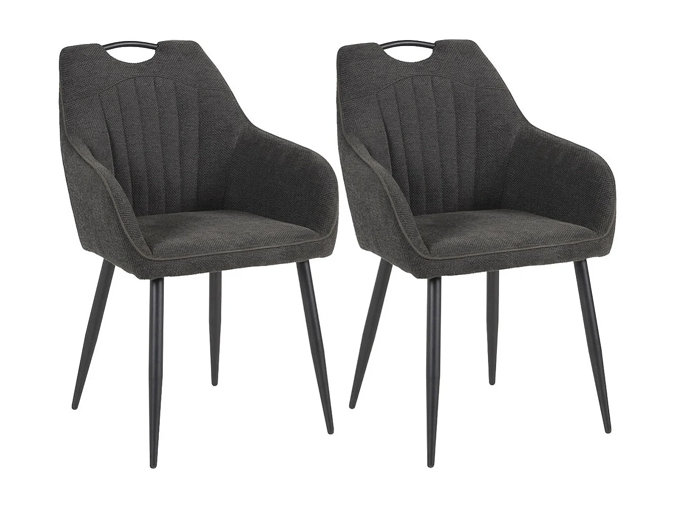 FABRICE - Lot de 2 Fauteuils de Table Tissu Maille Polyester et Liseré Gris Foncé