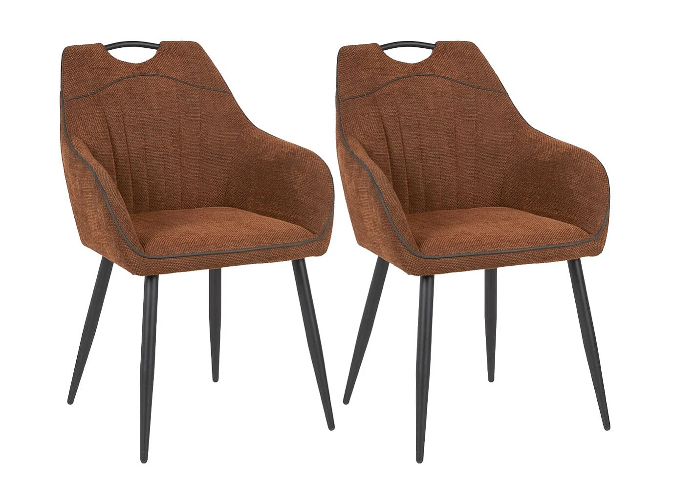 FABRICE - Lot de 2 Fauteuils de Table Tissu Maille Polyester et Liseré Cuivre