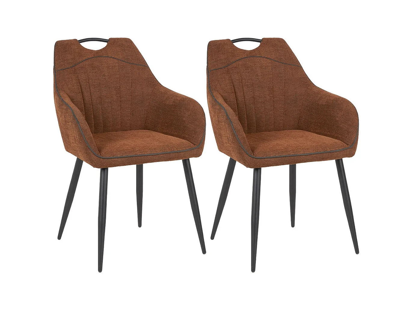 FABRICE - Lot de 2 Fauteuils de Table Tissu Maille Polyester et Liseré Cuivre