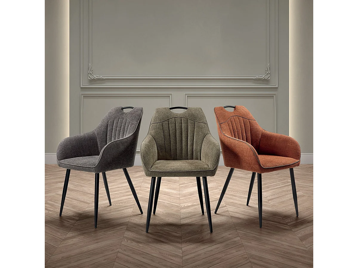 FABRICE - Lot de 2 Fauteuils de Table Tissu Maille Polyester et Liseré Cuivre