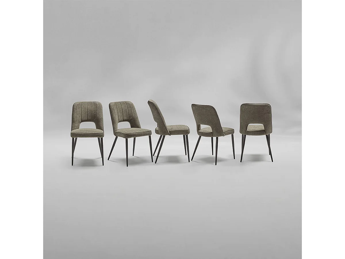 FABRICE - Lot de 2 Chaises Tissu Maille Polyester et Liseré Vert Foncé Chiné