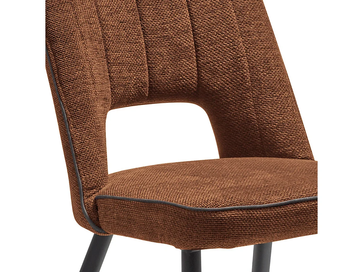 FABRICE - Lot de 2 Chaises Tissu Maille Polyester et Liseré Cuivre Chiné