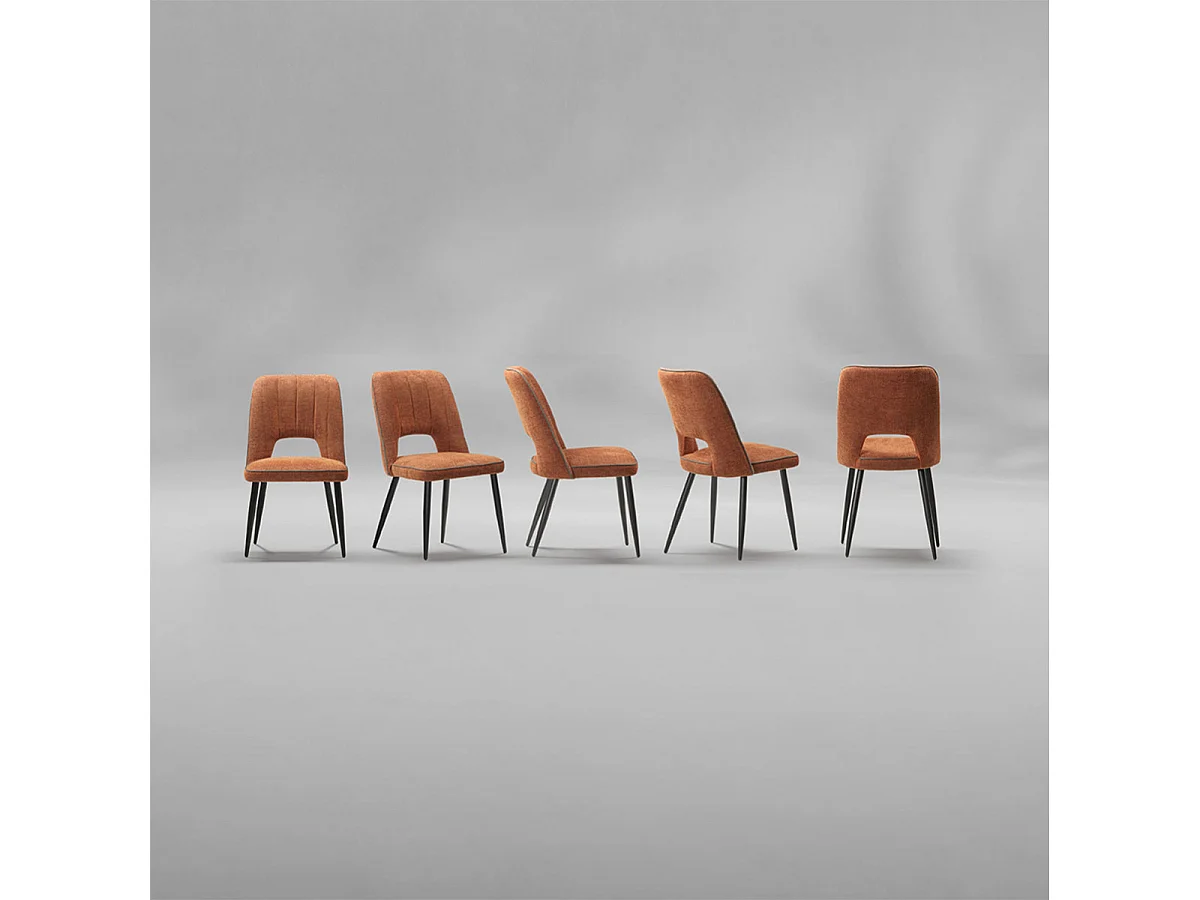 FABRICE - Lot de 2 Chaises Tissu Maille Polyester et Liseré Cuivre Chiné