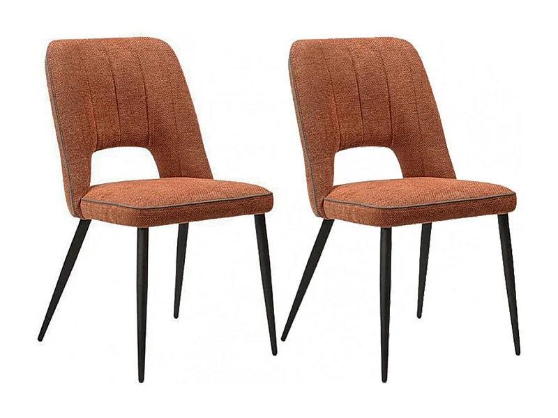 FABRICE - Lot de 2 Chaises Tissu Maille Polyester et Liseré Cuivre Chiné