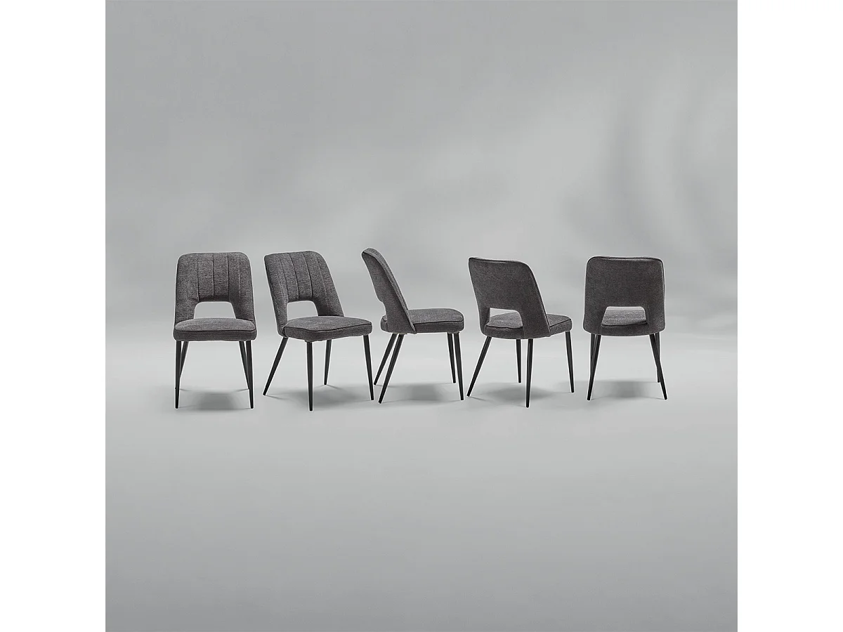 FABRICE - Lot de 2 Chaises Tissu Maille Polyester et Liseré Gris Foncé Chiné