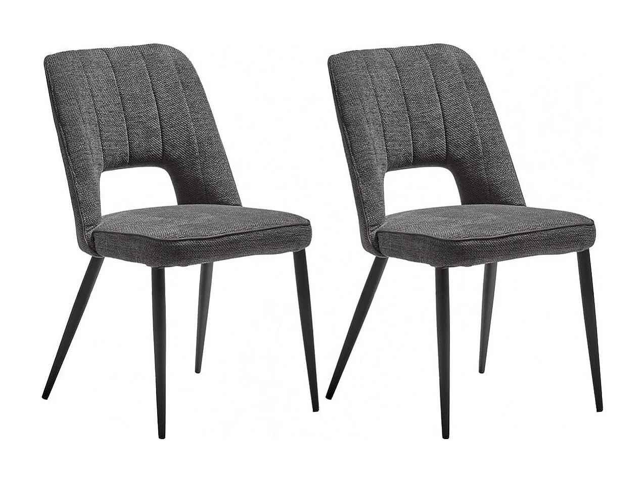 FABRICE - Lot de 2 Chaises Tissu Maille Polyester et Liseré Gris Foncé Chiné