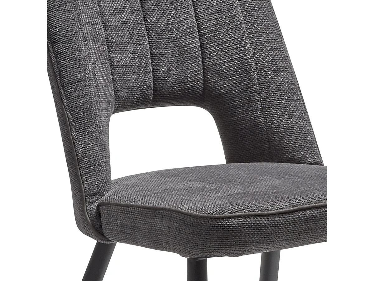 FABRICE - Lot de 2 Chaises Tissu Maille Polyester et Liseré Gris Foncé Chiné