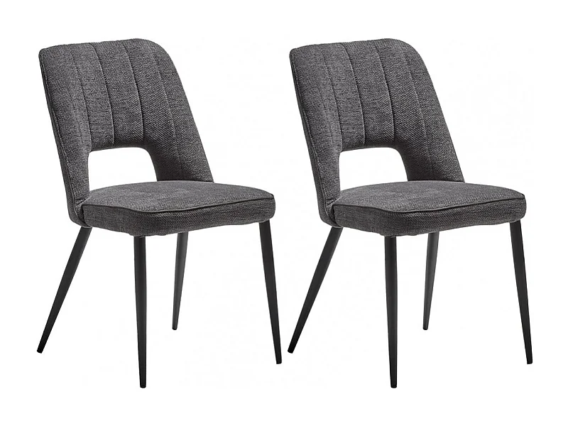 FABRICE - Lot de 2 Chaises Tissu Maille Polyester et Liseré Gris Foncé Chiné