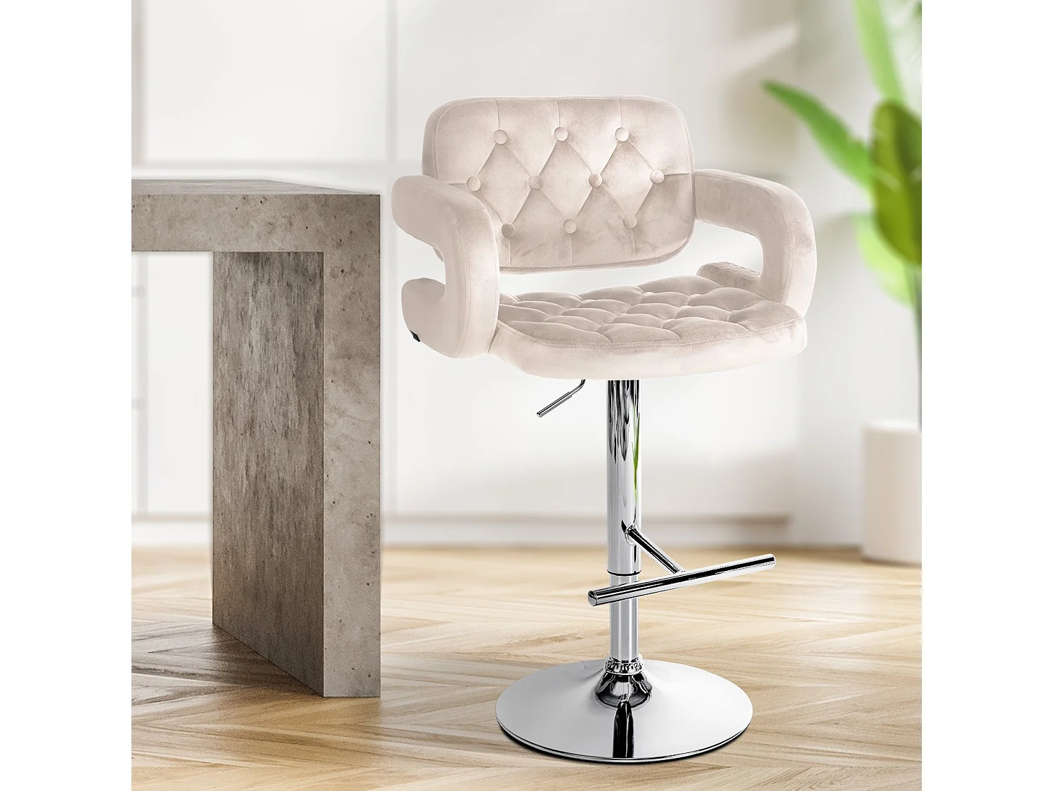 Tabouret de bar - Velours - Crème - Dublin