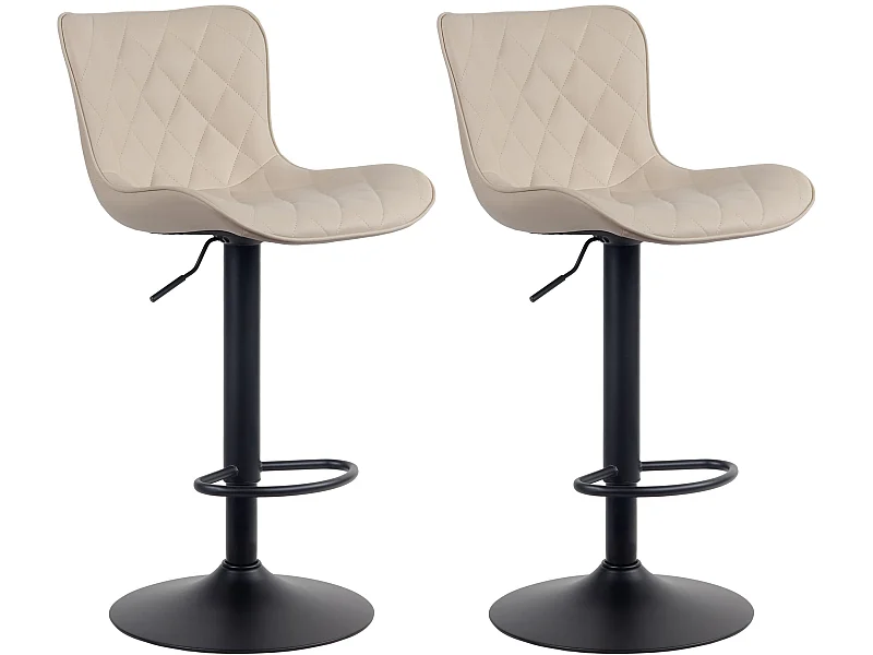 Lot de 2 Tabourets de bar - Similicuir & Métal - Crème - Emma