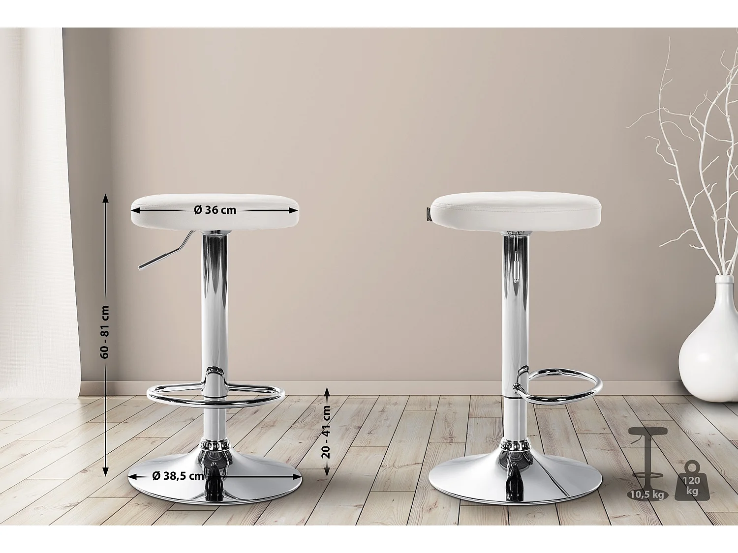 Tabouret de bar - Similicuir & Chrome - Blanc - Ponte