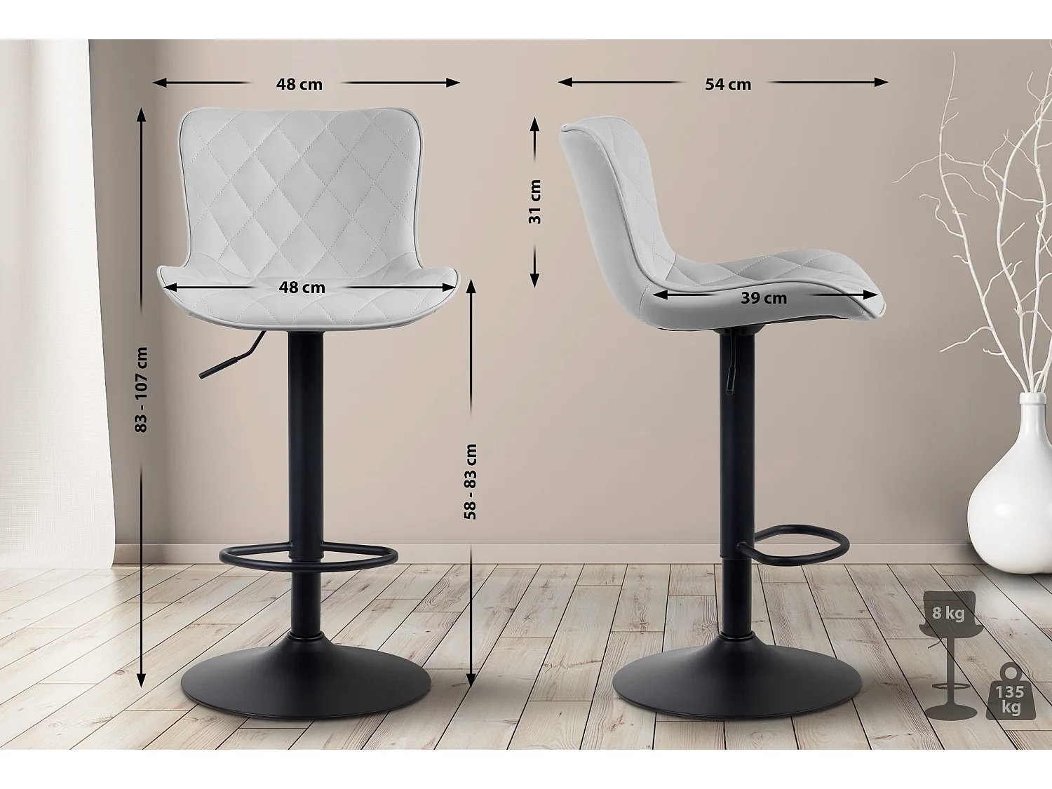 Tabourets de bar - Similicuir & Métal - Blanc - Emma