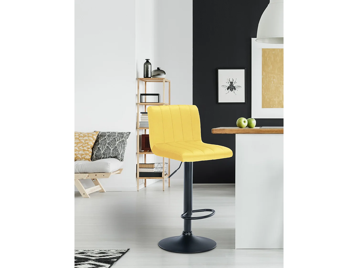 Tabouret de bar - Velours & Métal noir mat - Jaune - Jamie