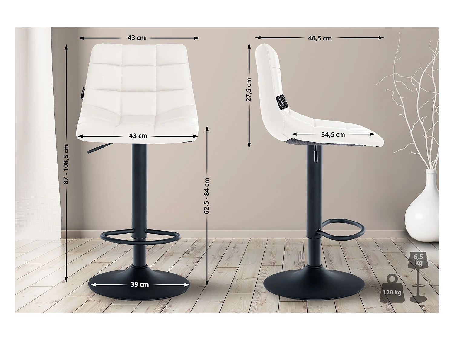 Barhocker - Kunstleder & Metall - weiß - Jerry