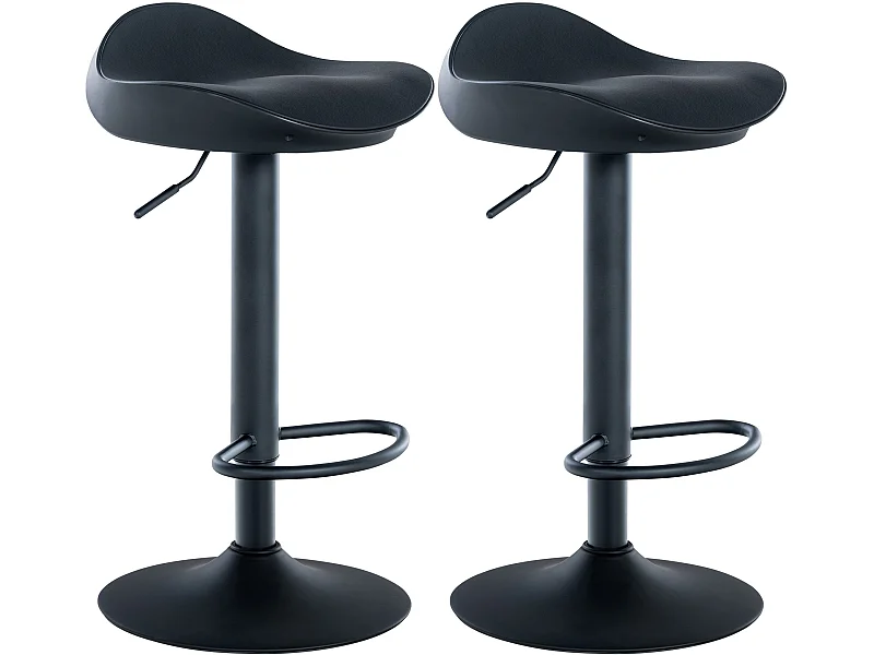 Lot de 2 Tabourets de bar - Similicuir & Métal - Noir - Alisson