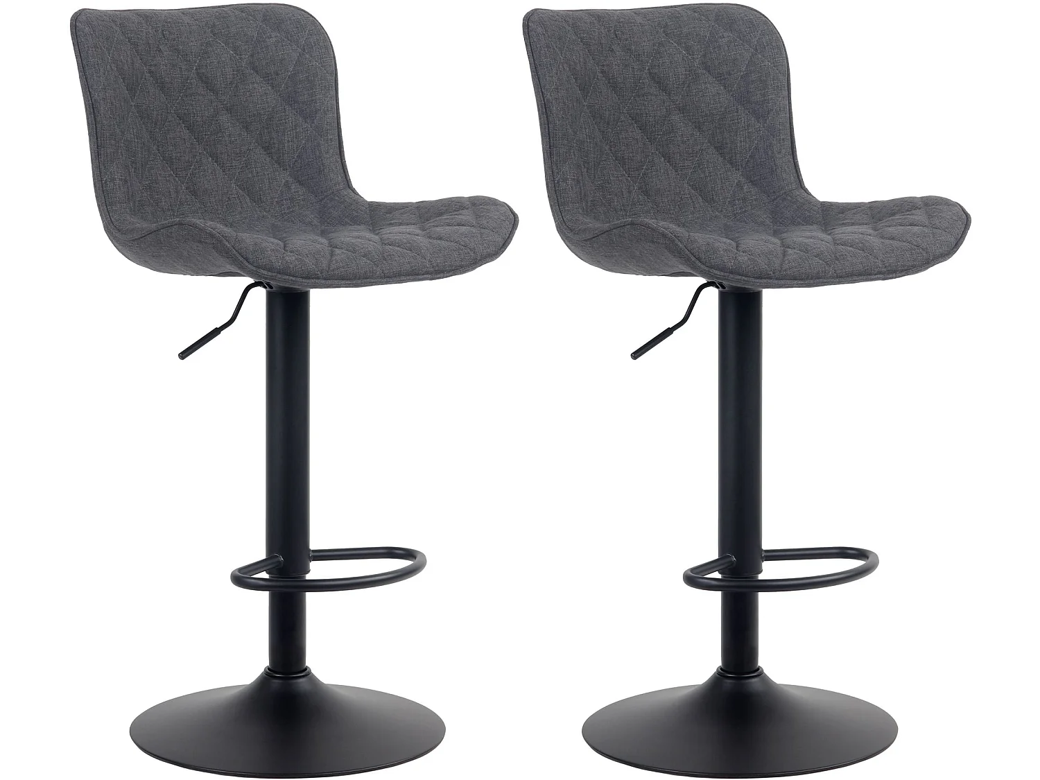 Lot de 2 Tabourets de bar - Tissu & Métal - Noir - Emma