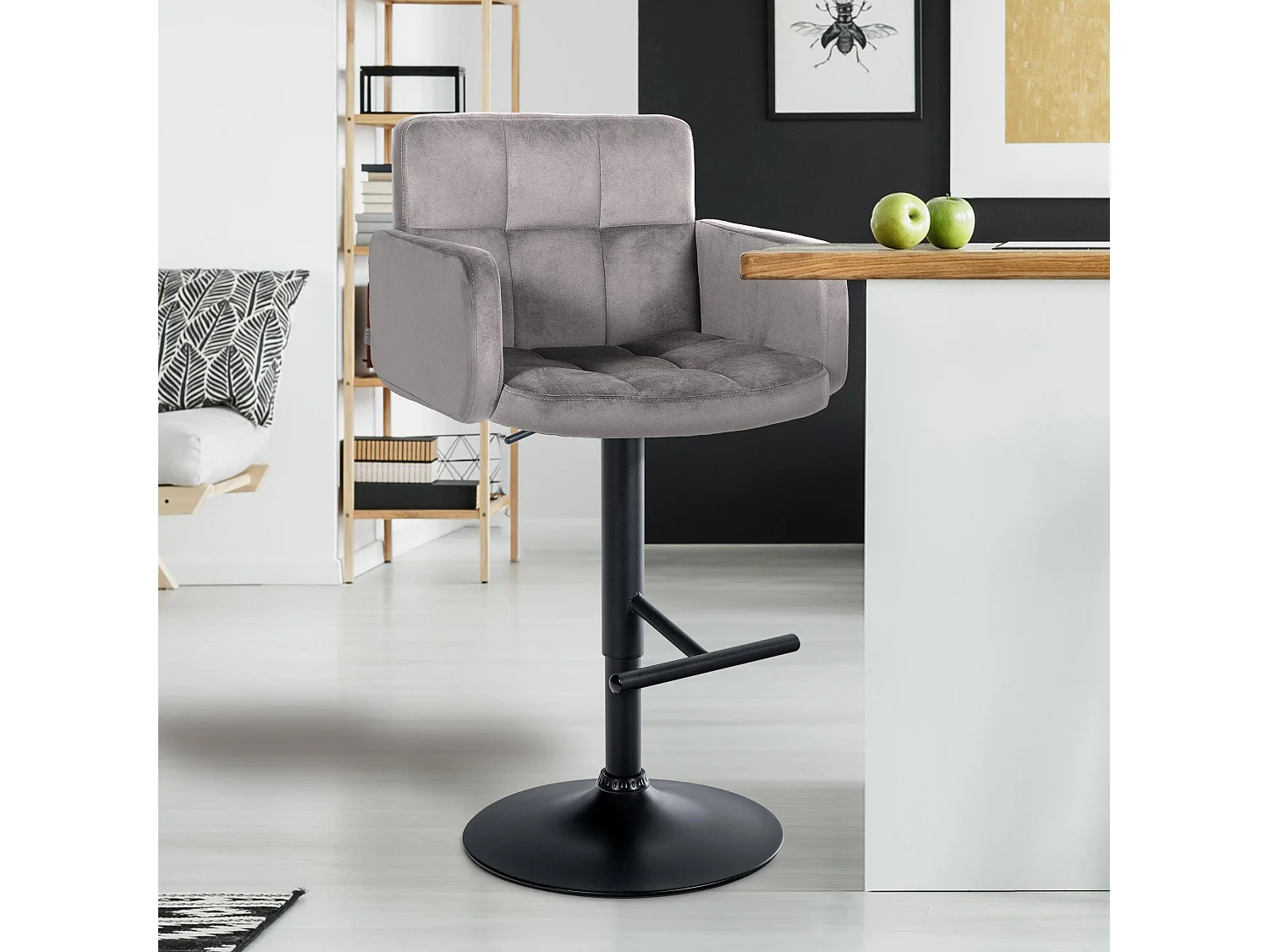 Tabouret de bar - Velours & Métal - Gris - Los Angeles