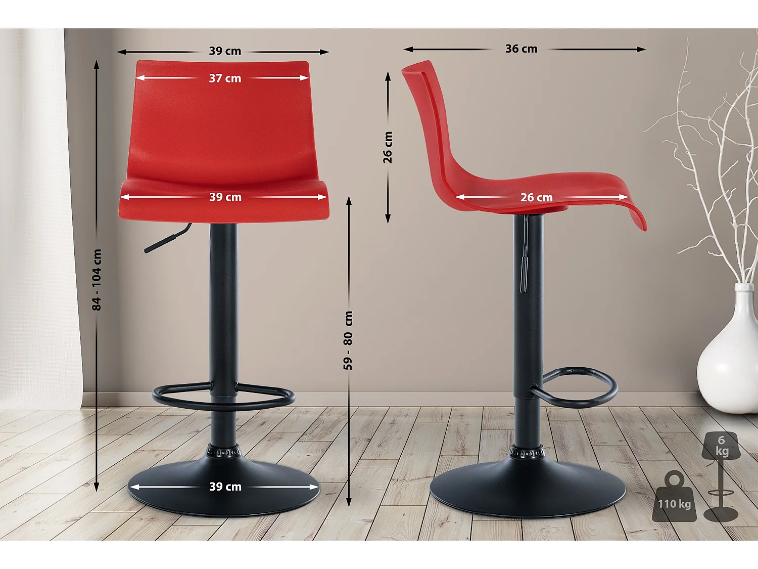 Tabouret de bar - Plastique - Rouge - Branford