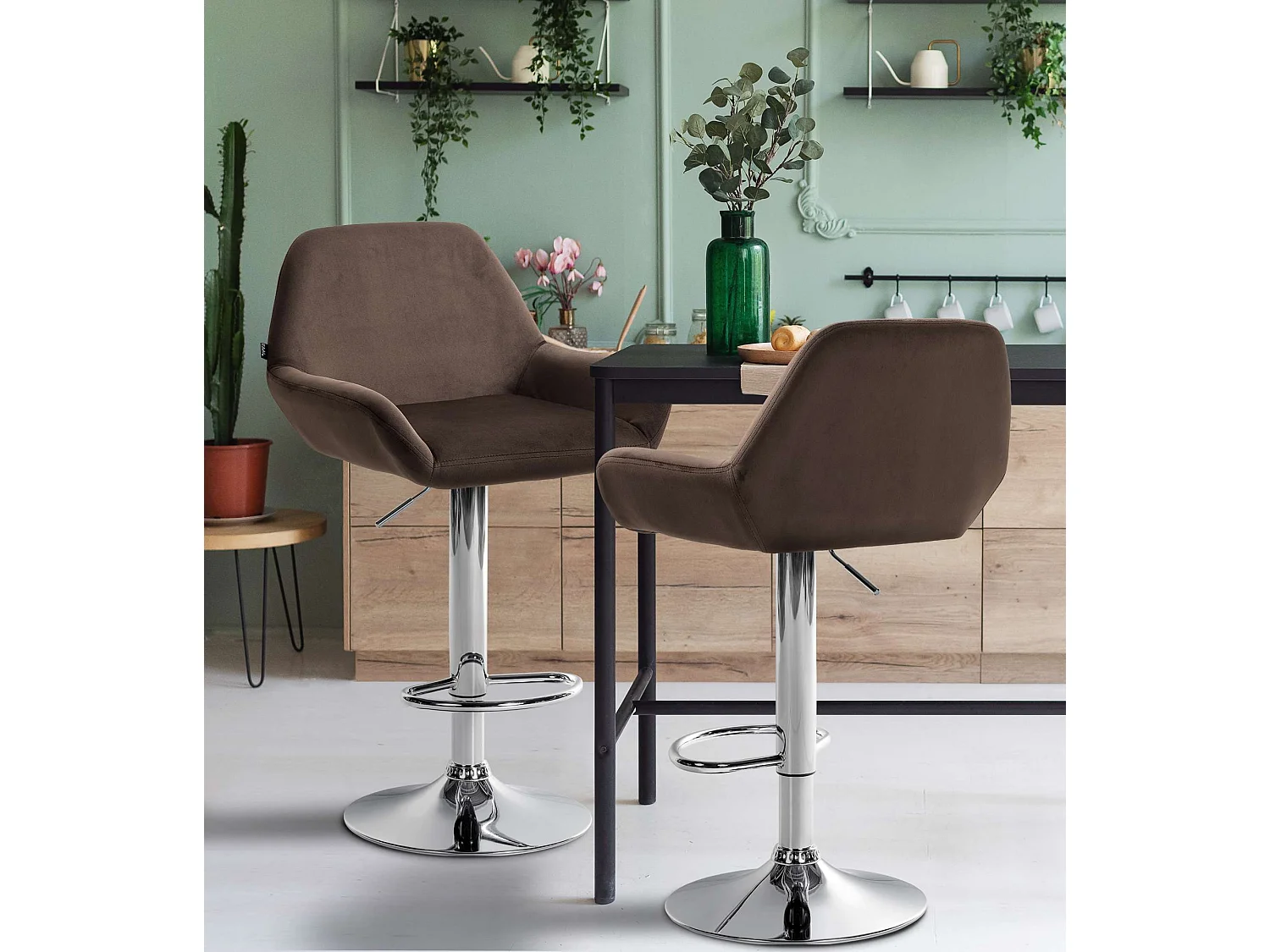 Tabouret de bar - Velours & Chrome - Marron - Braga