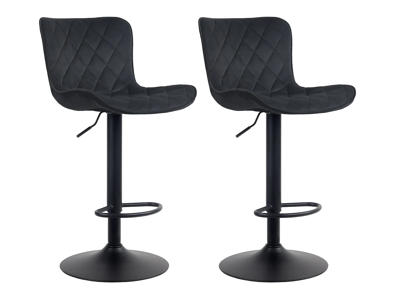 Lot de 2 Tabourets de bar - Velours & Métal - Noir - Emma