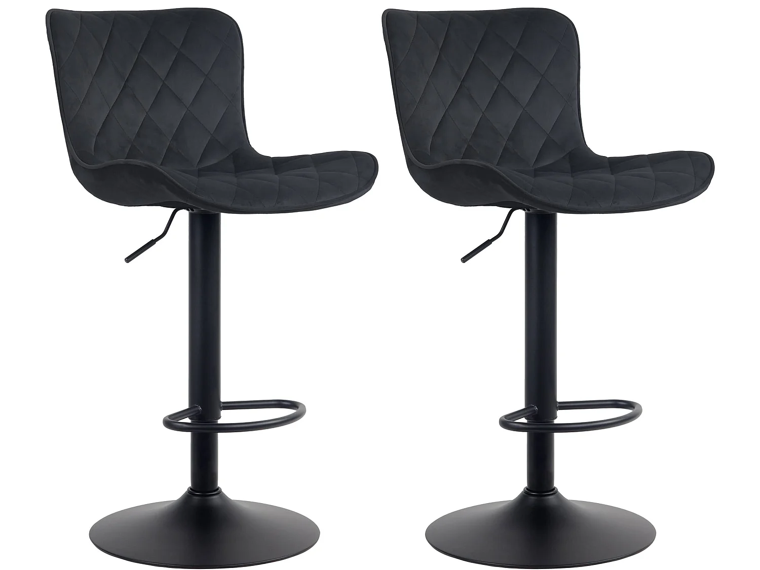 Lot de 2 Tabourets de bar - Velours & Métal - Noir - Emma