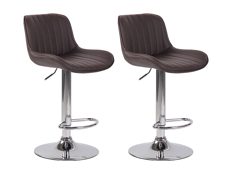 Lot de 2  Tabouret de bar - Similicuir & Chrome - Marron - Lentini
