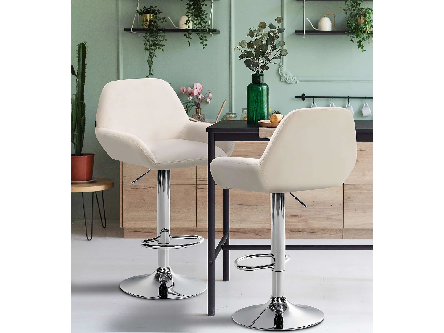 Barkruk - Fluweel & chroom - creme - Braga