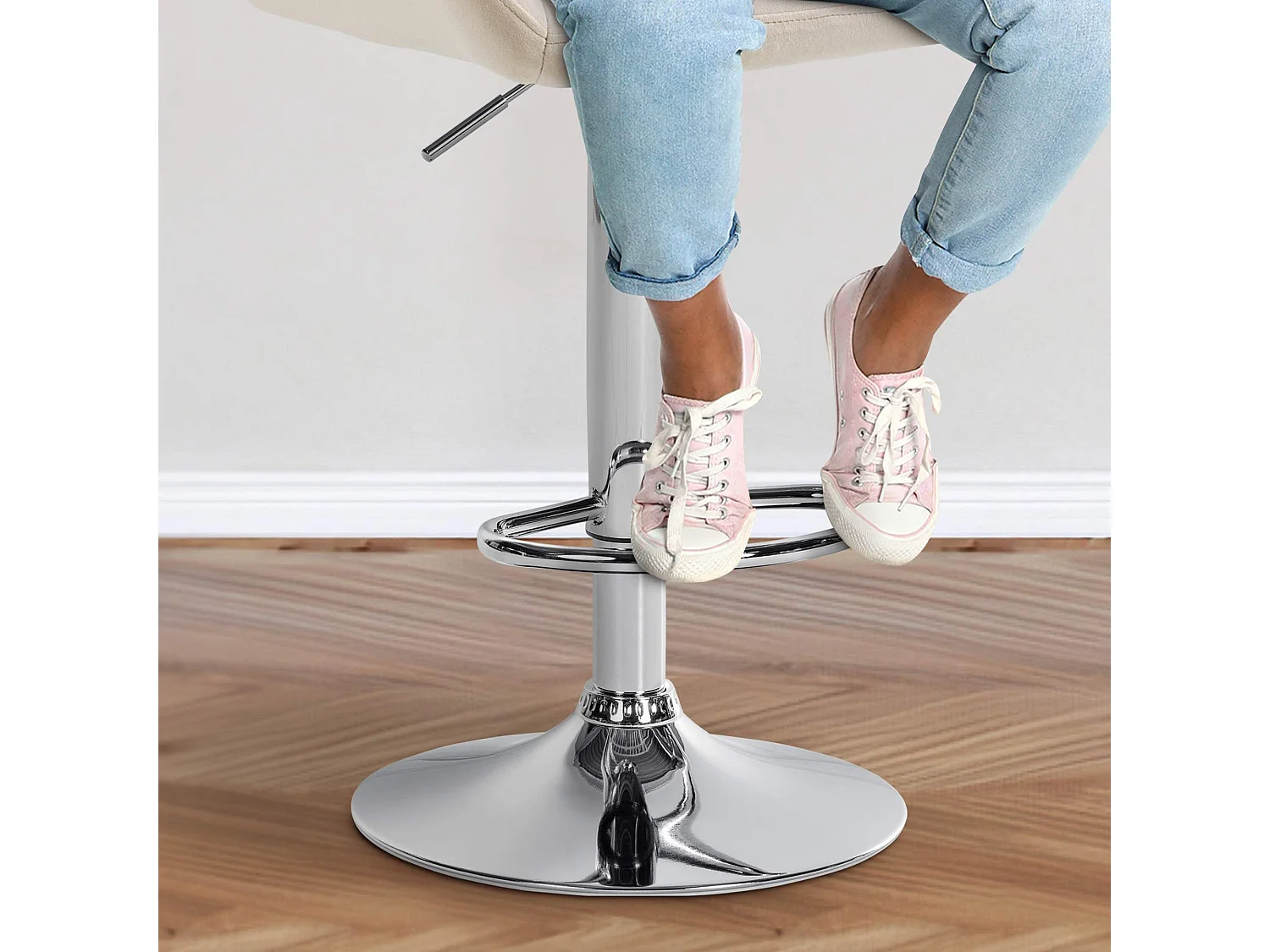 Tabouret de bar - Velours & Chrome - Crème - Braga