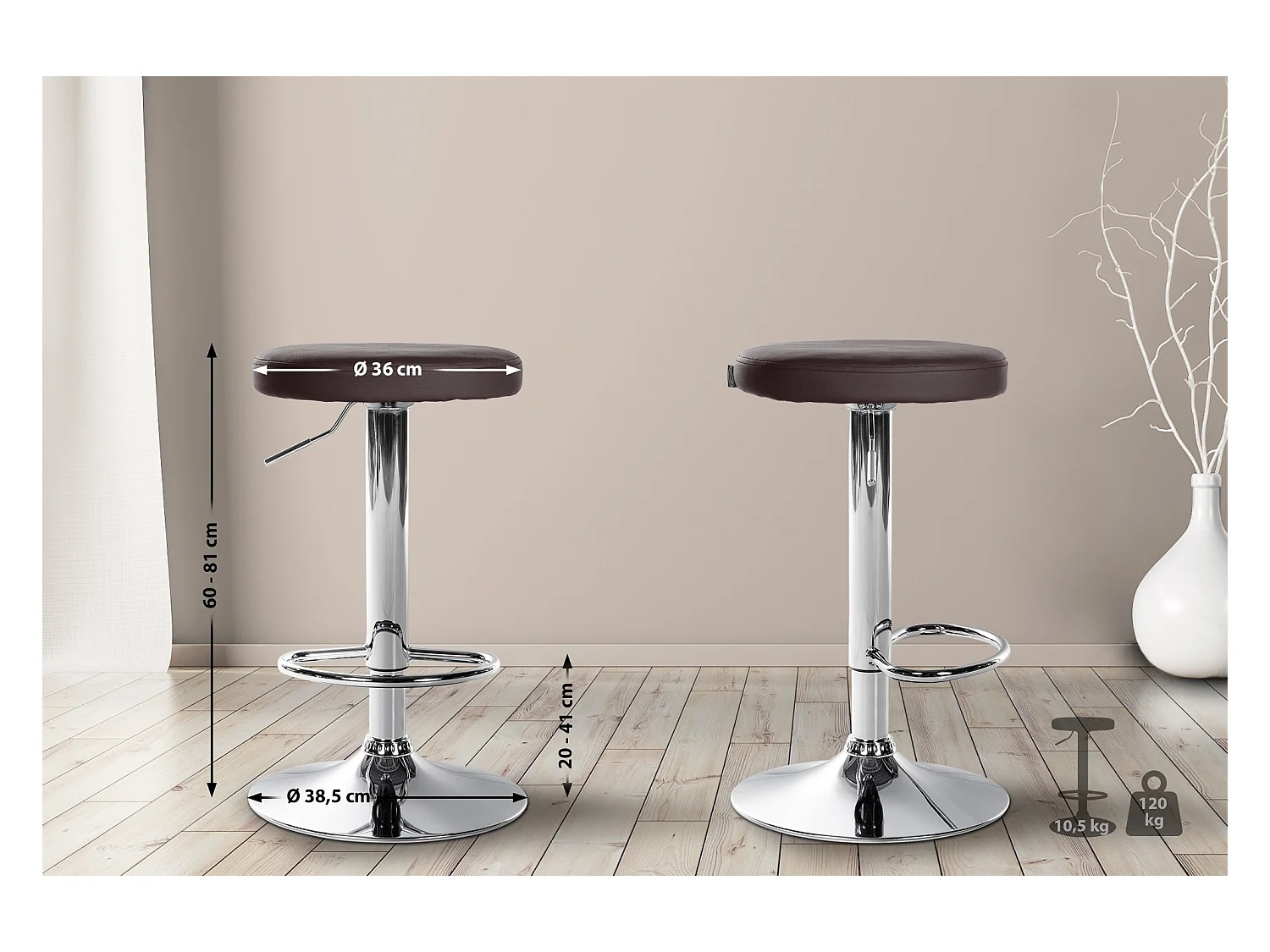 Barkruk - Kunstleer & chroom - bruin - Ponte