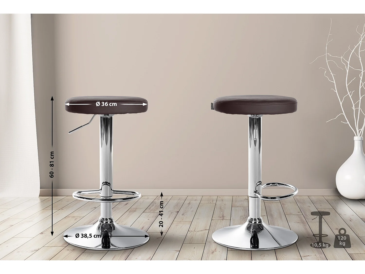 Tabouret de bar - Similicuir & Chrome - Marron - Ponte