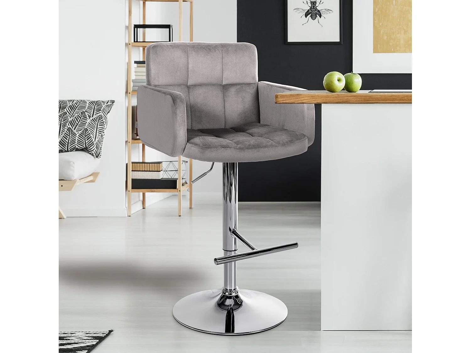 Tabouret de bar - Velours & Métal - Gris - Los Angeles