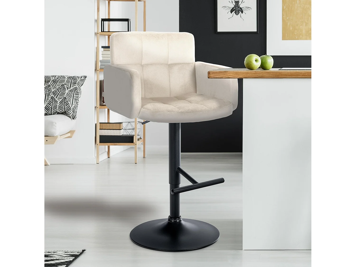 Tabouret de bar - Velours & Métal - Crème - Los Angeles