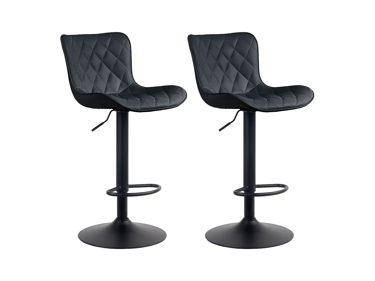 Lot de 2 Tabourets de bar - Similicuir & Métal - Noir - Emma