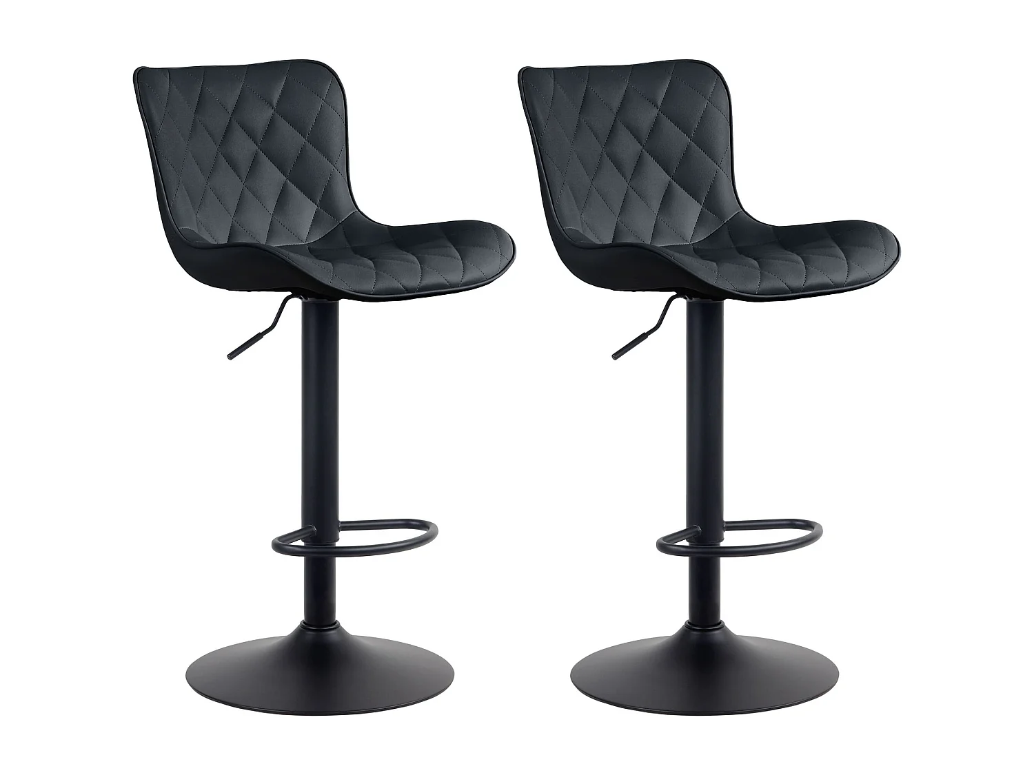 Lot de 2 Tabourets de bar - Similicuir & Métal - Noir - Emma