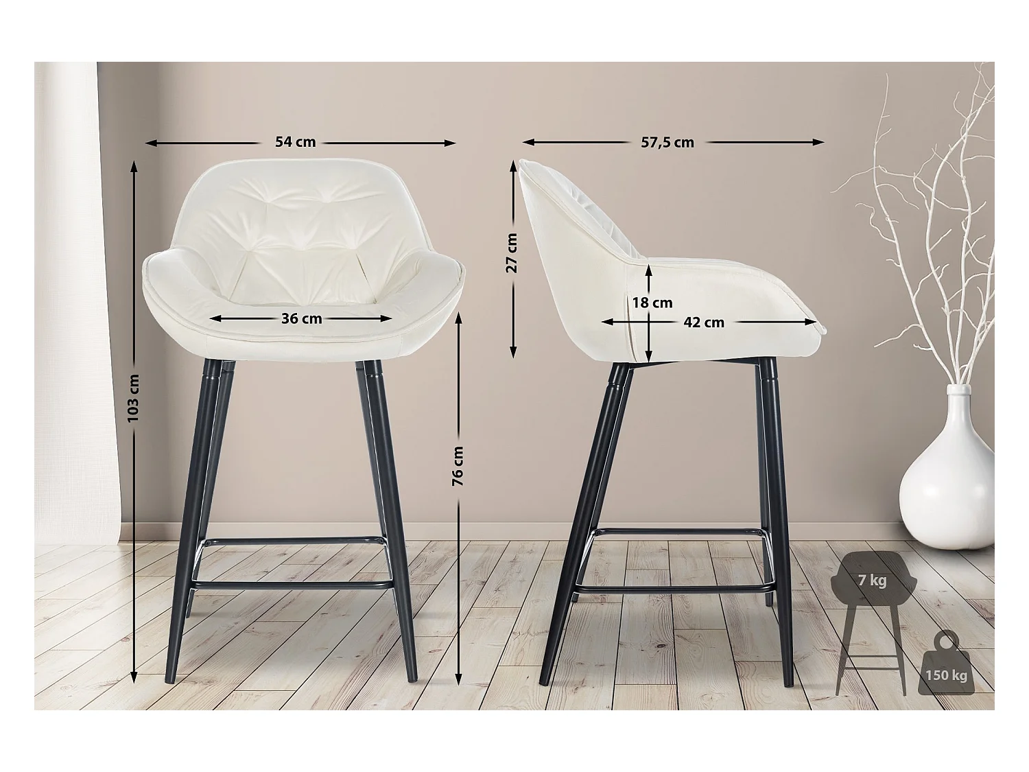 Tabourets de bar - Velours & Métal - Crème - Gibson 76