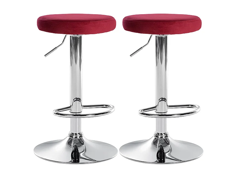 Lot de 2 Tabourets de bar - Velours & Métal - Rouge - Ponte