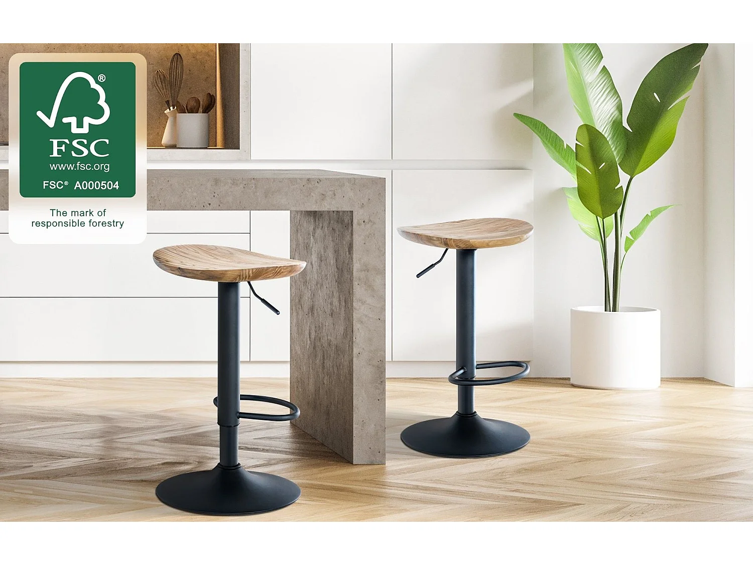 Lot de 2  Tabouret de bar - Bois - Nature - Skelde